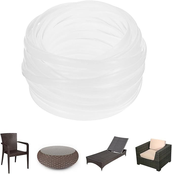 M METERXITY 1-Pack Wicker Repair Kit, 8mm x 66ft/20m Plastic Flat Rattan Replacement Supplies for Patio Furniture Repair/Basket Making/Chair Weaving, Synthetic Woven Rattan [White]