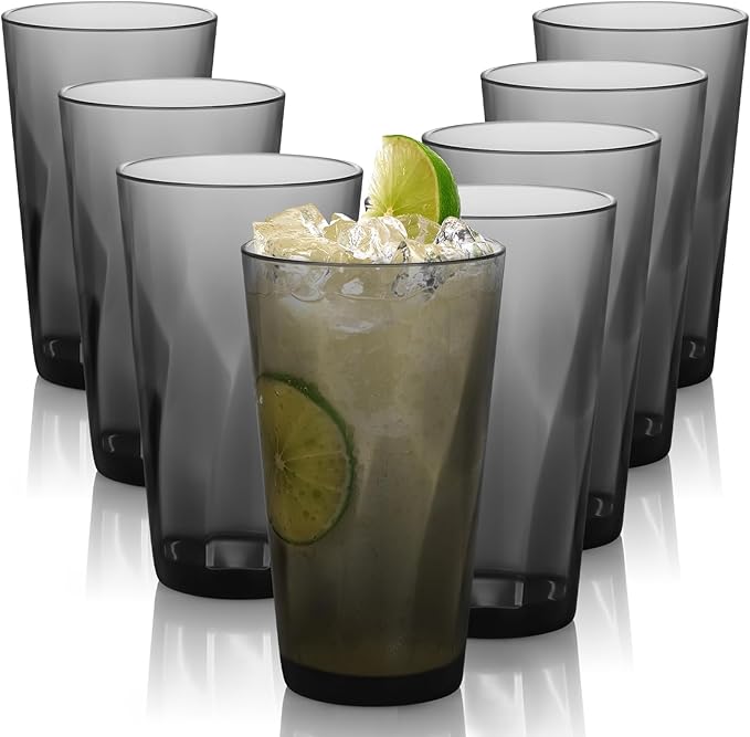 ALIMOTA Plastic Drinking Glasses, Premium Quality Durable BPA-Free Water Tumblers, 20-Ounce Reusable Cups, Stackable Restaurant-Style Drinking Glasses for Water, 8 Pack