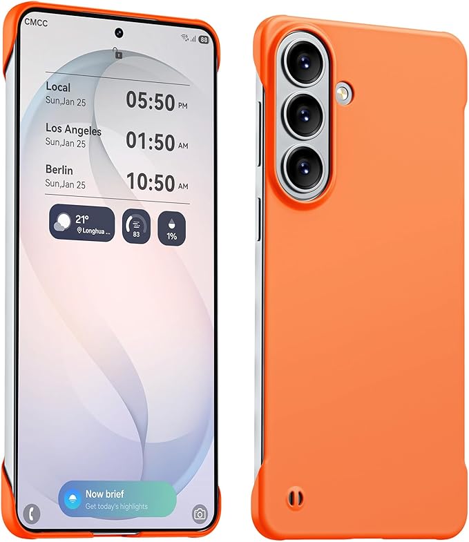 GRECAZO Slim Borderless for Samsung Galaxy S26 Plus Phone Case 6.7"(2026) Ultra-Thin Lightweight Frameless Matte Hard PC Cover Case with Pull Ring Minimalist Non Slip Rope-Orange