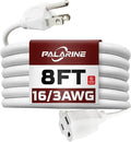 8ft White Outdoor Extension Cord Waterproof, UL Listed, 16/3 SJTW Heavy Duty 3 Prong, 16 Gauge 13A Power Cord Ideal for Indoor Outdoor Lights, Appliances, and Lawn
