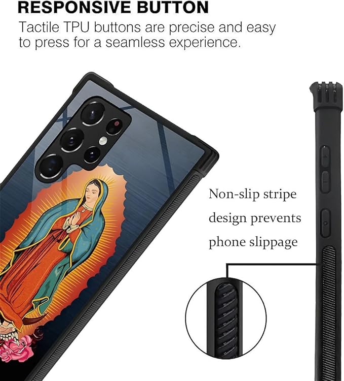 for Samsung Galaxy S23 Ultra Case, Red Virgen Guadalupe Pattern Graphic Design Girl Boy Soft Silicone Hard Acrylic Shock Protection for Samsung Galaxy S23 Ultra