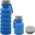 Gadgetime USA Collapsible Water Bottle (Blue) - Reusable, BPA Free, Silicone, Foldable Portable & Leak Proof - Water Bottles for Travel Gym Camping Hiking - Sports Water Bottle with Carabiner
