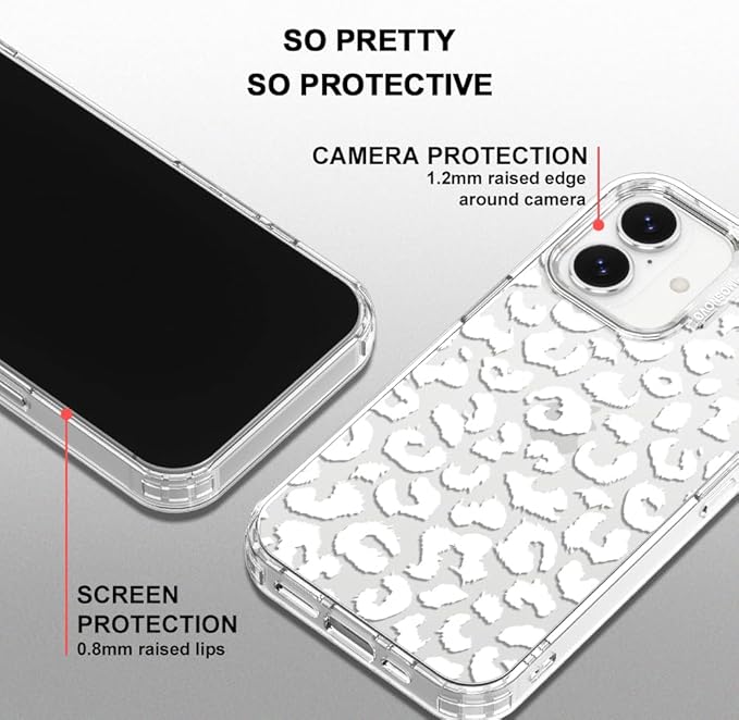 MOSNOVO for iPhone 17 Case | Military Grade 6.6ft Drop Tested | Camera Control | Clear with White Leopard Print Design