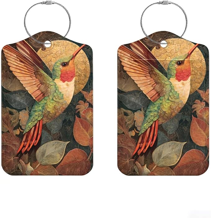 2Pcs Vintage Hummingbird Luggage Tags for Suitcases, 2.83x4.53 Artistic Travel ID Labels with Privacy Cover, Aesthetic Nature Bag Tags for Backpacks, Mothers Day Gift Ideas, Set of 2