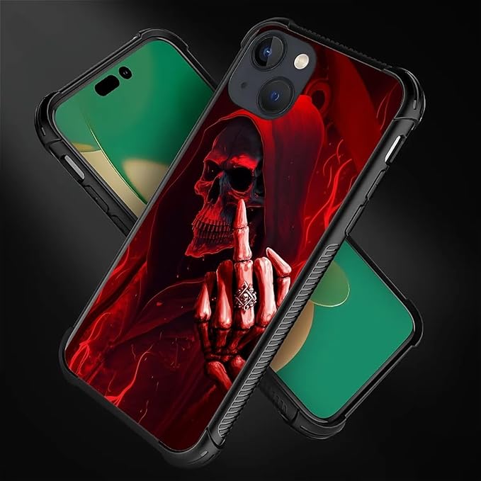 for iPhone 14 Case, Gestures Funny Skull Pattern Graphic Design Girl Boy Soft Silicone Hard Acrylic Shock Protection for iPhone 14