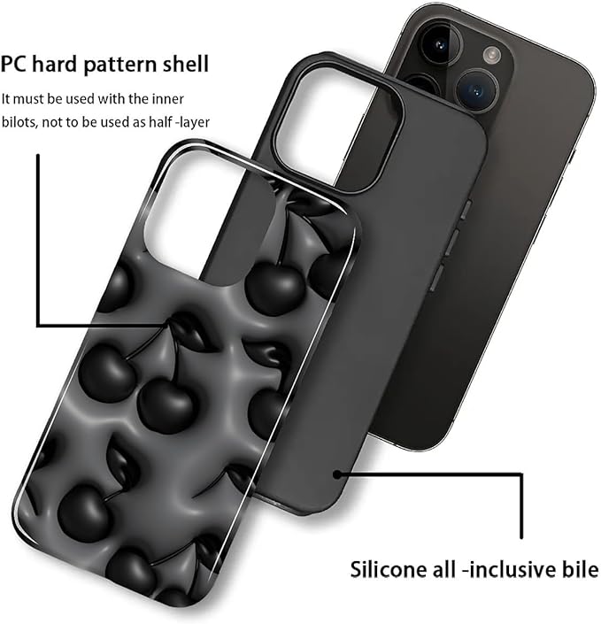 for iPhone 11 Case,HL2 Cute Cool Cherry Black Hybrid 2 Layer Hard Shell Silicone Protective Pattern Design Case