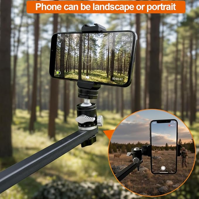 Tree Stand Phone Mount for Hunting,Treestand Phone Holder for Self Filming Hunts,Camera Arm for Hunting, Compatible Gopro, iPhone, Mevo Start and Outfitter Action Camera