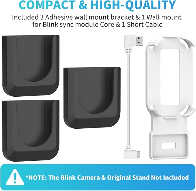 3 Blink Camera No Drill Wall Mount Bracket for Blink Outdoor 4 /2k / Blink Mini 2 with 1 Outlet Wall Mount for Blink Sync Module Core, No Screw Adhesive Camera Mount for Blink (Camera Not Included)