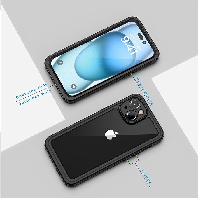 Lanhiem for iPhone 15 Case, IP68 Waterproof Dustproof Shockproof for iPhone 15 Cases with Built-in Screen Protector, Protective Heavy Duty Rugged Phone Cover for iPhone 15-6.1 inch (Black/Clear)
