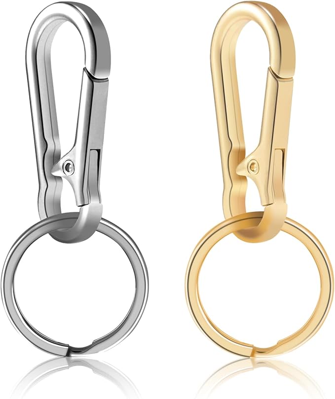 2pcs Metal Keychain Rings, Sturdy Key Chain Ring Carabiner Clip, Key Holder Organizer for Purse Charms Hook, Paracord Keychain Lanyard, Men and Women Home Car Keyrings (Silver and Light Gold)