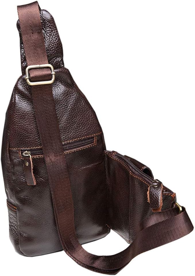 Hebetag Leather Sling Bag Crossbody Backpack for Men Women Multipurpose Single Shoulder Chest Pack Daypack Outdoor Travel Casual Day Pack Coffee