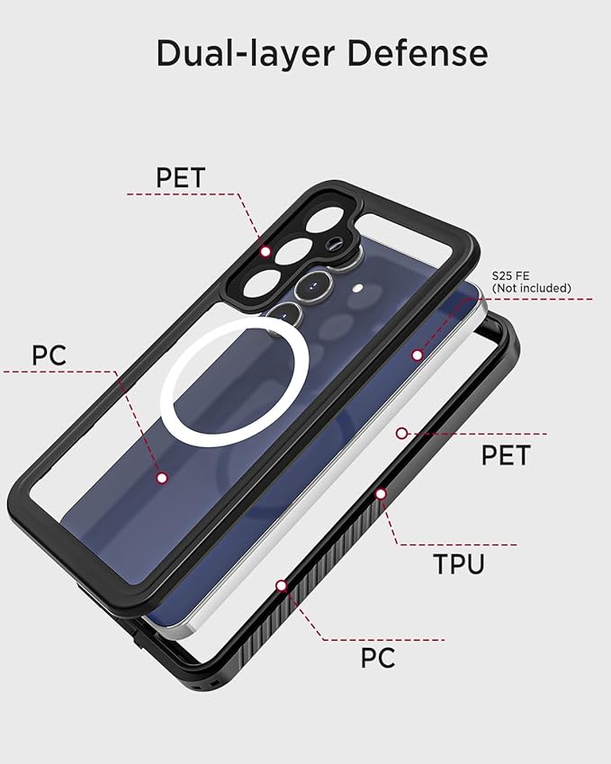 Miimall for Samsung Galaxy S25FE Phone Case Waterproof,12FT Military Drop Proof, IP68 Waterproof, 360°Full Body Protection Shockproof Heavy Duty Protective Rugged Magsafe S25 FE Case Screen, Black