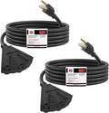 EP 2 Pack 15 Ft Outdoor Extension Cord with 3 Electrical Power Outlets - 16/3 SJTW Black Cable with 3 Prong Grounded Plug for Safety Great for Christmas Lights, Garden and Major Appliances