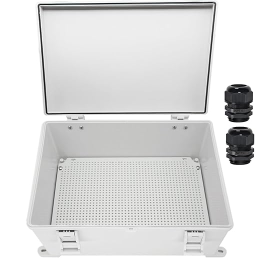 Zulkit Junction Box ABS Plastic Waterproof IP65 Electrical Boxes Hinged Shell Outdoor Universal Project Enclosure with Mounting Plate and Wall Brackets Grey 15.7x11.8X 7.1inch (400x300x180 mm)