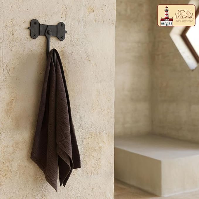 "Mystic Colonial Medieval Hand-Forged Iron Wall Hooks Set of 2 (4 in x 5 in) Rustic Coat Hooks | Heavy Duty Black Antique Hangers with Mounting Hardware | Vintage Wall Hooks for Bags, Towels & Keys"