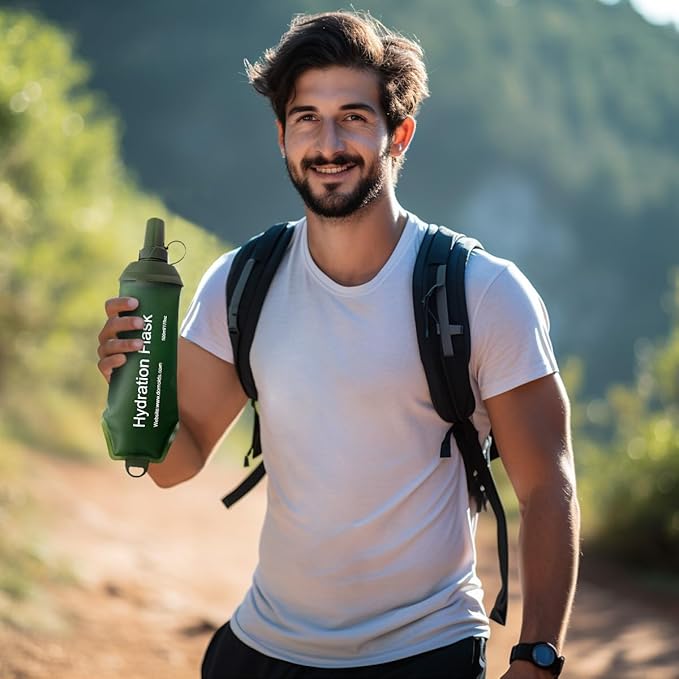 WILDREEDS 250ml Soft Flask, TPU Collapsible Soft Water Bottle for Hydration Pack, Running Vest, Folding Water Bottle for Hiking Cycling Climbing-1Pcs, Green