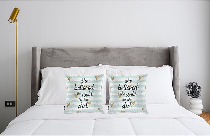 Swono Motivational Quote Pack of 2 Decorative Throw Pillow Covers Cushion Covers, She Believed She Could So She Did Couch Pillow Case Boho Cushion Pillowcase for Bedroom Sofa Living Room 18X18 Inch