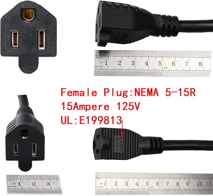 10Feet Outdoor Extension Cord,105℃ Temperature Resistant 15Amp Big Plug Anti-Load 14AWG 3 Prong Heavy Duty Tools Equipment Power Extension Cord (3.1Meters,Black)