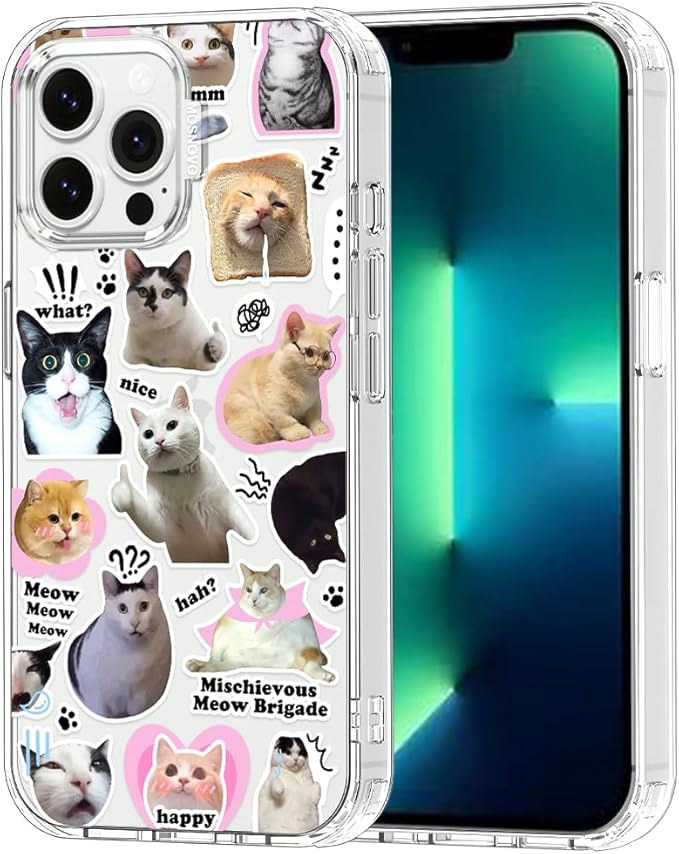 MOSNOVO Case for iPhone 13 Pro Max, [Buffertech 6.6ft Military-Grade Drop Protection] [Anti Peel Off Tech] Clear TPU Bumper Phone Case Cover Design - The Cat Brigade