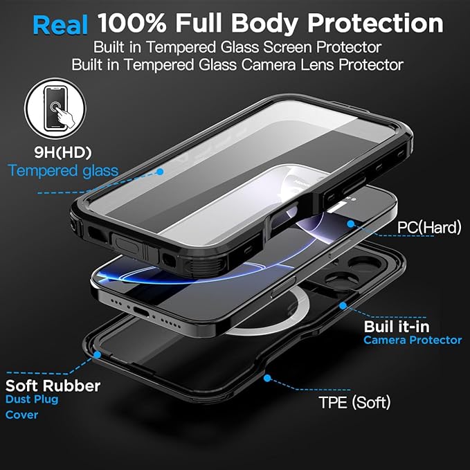 AICase Waterproof Case for iPhone 16 Pro Max(6.9") with MagSafe Snowproof,Dustproof and Shockproof,IP68 Certified Real 360 Full Body Protection Fully Sealed Underwater Cover for iPhone 16 ProMax