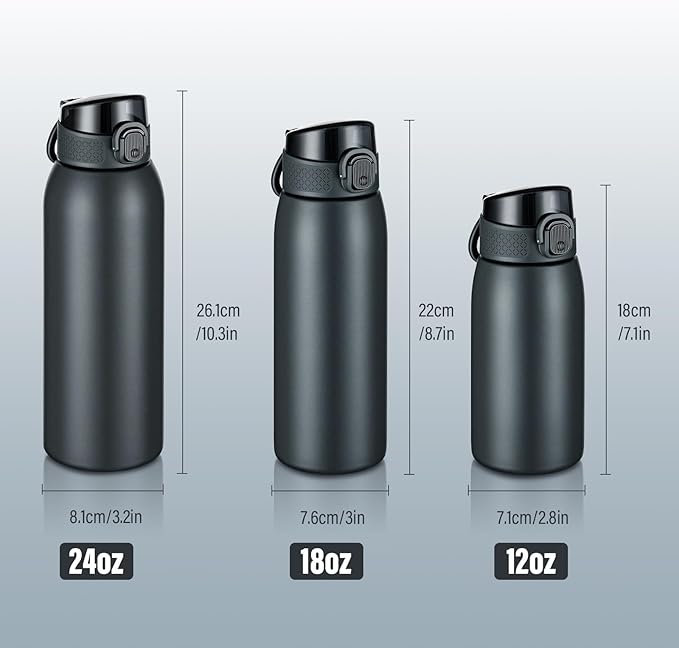 Insulated Water Bottle 18 oz with Dustproof Lid, Carry Handle & Tea Infuser, BPA-Free & Leakproof, Stainless Steel Water Bottles Ideal for Fitness, Hiking, Office & Outdoor Use （Cold Gray ）