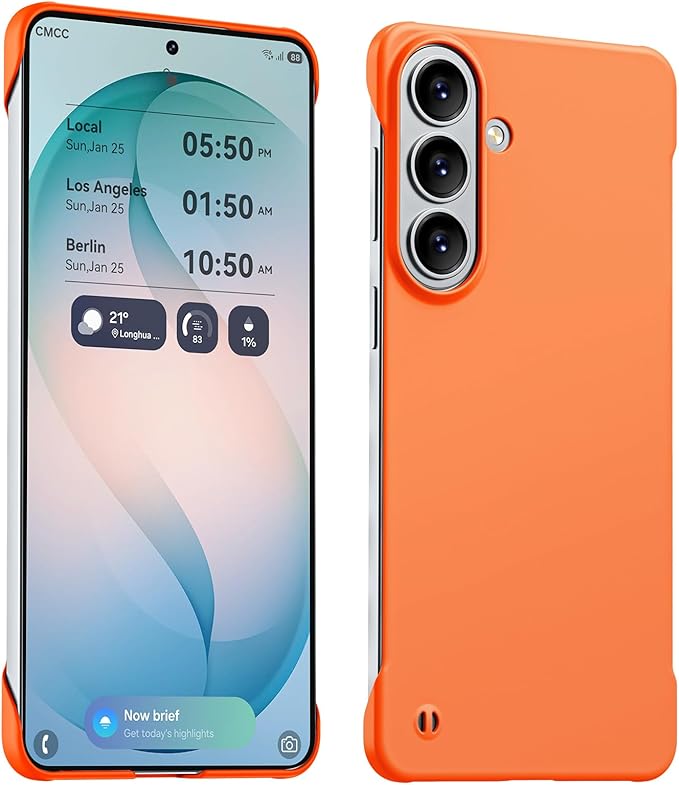 GRECAZO Slim Borderless for Samsung Galaxy S26 Phone Case 6.3"(2026) Ultra-Thin Lightweight Frameless Matte Hard PC Cover Case with Pull Ring Minimalist Non Slip Rope-Orange