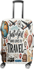 Travel Girl Adventure Globe Airplane Suitcase Camera Map Stretch Luggage Cover, Washable Suitcase Protector Fits 30-32in Cases, Secure Fit for Carry On Checked Bags, Travel Essentials