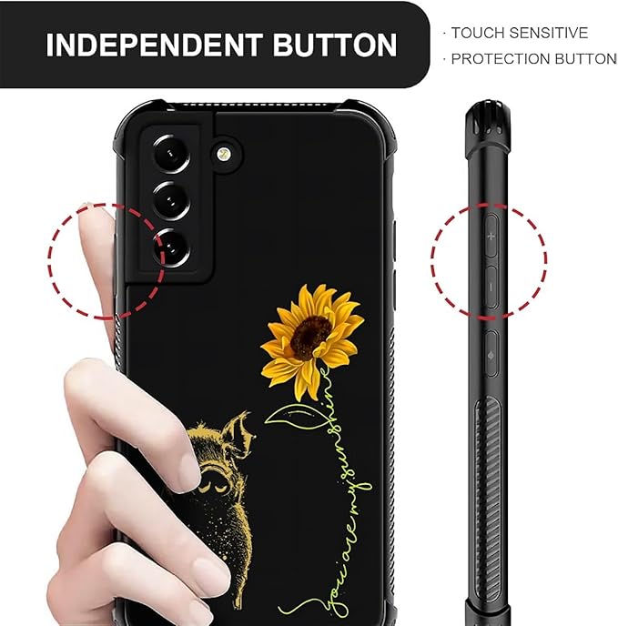for Samsung Galaxy S22 Plus Case, Pig Sunflower Yellow Sunshine Pattern Graphic Design Girl Boy Soft Silicone Hard Acrylic Shock Protection for Samsung Galaxy S22 Plus