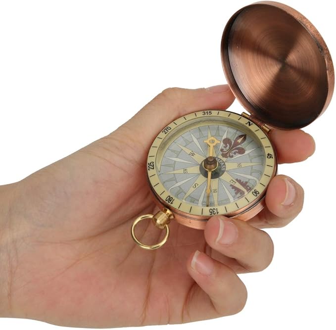 Vintage Pocket Compass, Classic Camping Watch Flip Compass Portable Survival Hiking Navigation Metal Antique Retro Military Tool Hunting Climbing Outdoor Motoring Boating Backpacking Nautical Touring