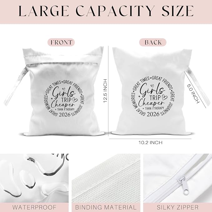 6Pcs Girls Trip Gifts Wet Dry Bag, Beach Bag Wet Bag Favors, Sunscreen Bags Swimsuit Toiletry Travel Essentials For Women, Beach Travel Laundry bags for Dirty Diaper Swimsuit Gifts