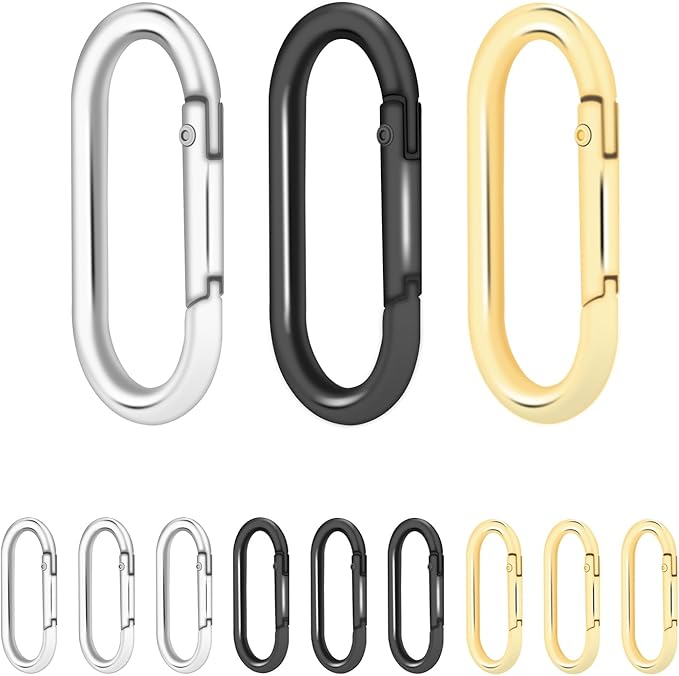 12Pack Oval Large Carabiner Clip, Metal Spring Snap Hooks Keyrings Clip for Paracord Keychain Lanyard, Car Key Rings, Pets Collar Buckles, Purse Keychain Replacement (Assorted)
