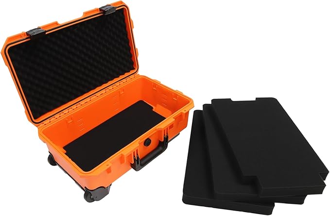 22" Weatherproof Hard Case Rolling Waterproof Case Dry Box with Foam Protective Cases Shockproof Hard Travel Cases For Cameras Lenses Electronic Equipment (Orange)