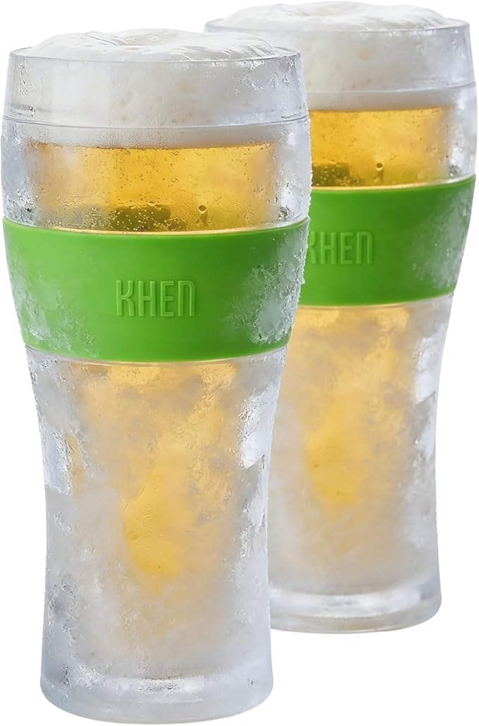 Frozen Pint Beer Glasses - Freezable Mugs Freeze Chiller, Birthday Gifts Him, Men, Dad, Guys, Cooling Cups 12oz Unbreakable Acrylic, Double Walled Insulated Glass Gift, Iced Coffee Tumbler, 2 Set