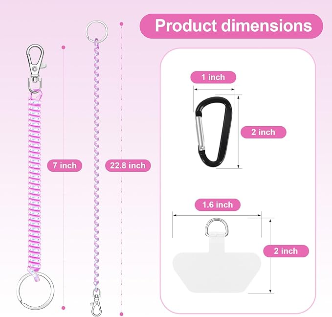 takyu 2PCS Phone Lanyard Tether with 4*Patch and 1*Carabiner for Travel Outdoor Hiking Cycling Climbing Skiing Compatible for iPhone Most Smartphones - White Purple