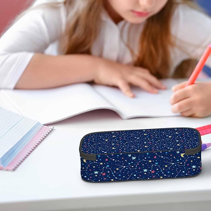 Galaxy Pencil Case Organizer Constellation Space Bright Stars Purple Stationery Box Makeup Box School Supply for Boy Girl Men Women