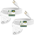 EP 2 Pack 10 Ft Outdoor Extension Cord with 3 Electrical Power Outlets - 16/3 SJTW White Cable with 3 Prong Grounded Plug for Safety Great for Christmas Lights, Garden and Major Appliances