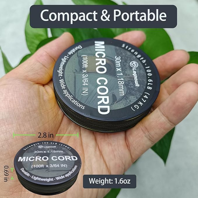 Micro Paracord, 1.18mm x 100ft Thin Mini Utility Braided Small Paracord for Crafting, DIY Project, Camping and More