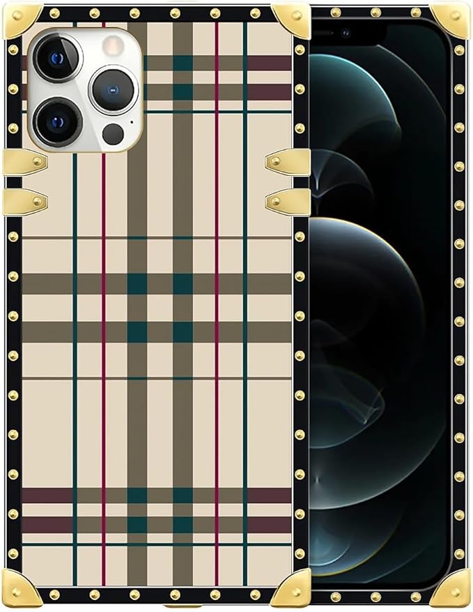 Compatible with iPhone 12 Pro Max Case, Black Red Beige Stripes Luxury Golden Decoration for Girl Women Soft TPU Shockproof Protective Hard PC Back for iPhone 12 Pro Max