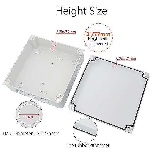 LeMotech Junction Box, Electrical Box IP65 Water Resistant Dustproof ABS Plastic Project Enclosure for Electronics White 7.9 x 7.9 x 3.1 inch