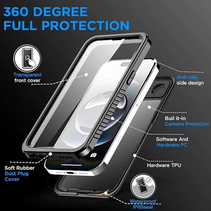 AICase for iPhone 17e Case Waterproof, Clear Water Proof Shockproof Dustproof Snowproof Full Body Rugged Transparent Underwater Phone Case for iPhone 17e 2026 Built-in Screen Protector