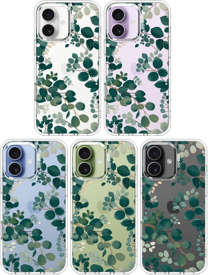 MOSNOVO for iPhone 17 Case | Military Grade 6.6ft Drop Tested | Camera Control | Clear with Eucalyptus Design
