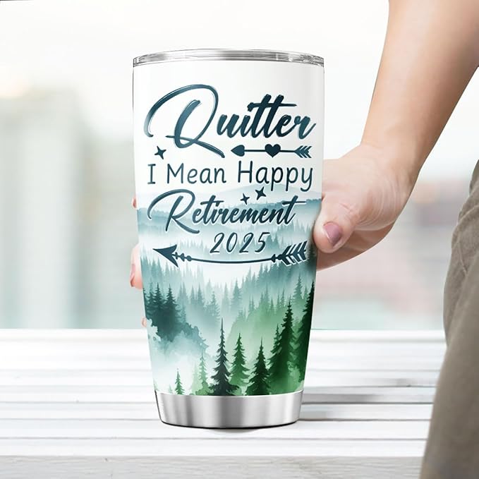 Funny Retirement Tumbler 2025 for Men Women, Quitter I Mean Happy Retirement 20oz Stainless Steel Cup, Insulated Travel Mug Gift for Coworker Boss Dad Mom Friend Use