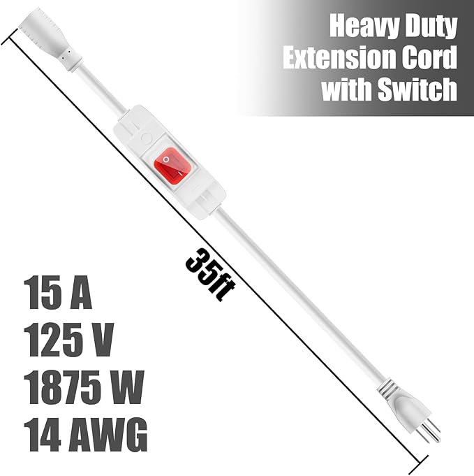 Extension Cord with Switch On/Off Waterproof Switch 35Ft No Plugging and Unplugging Invintage Stereo Devices Without Built-in Power Switch(35 FT, White)