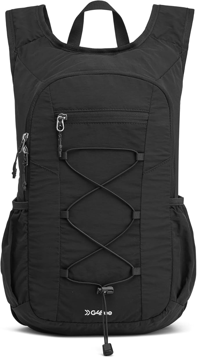 G4Free 20L Hiking Backpack Lightweight Daypack with Phone Pocket Small Packable Foldable Hiking Bag for Women Men, Black