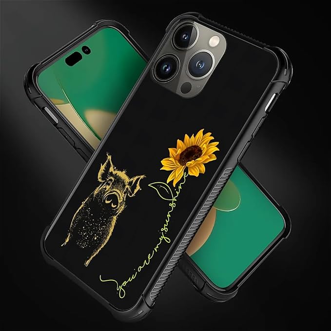 for iPhone 11 Pro Case, Pig Sunflower Yellow Sunshine Pattern Made of Soft Silicone Hard Acrylic Shock Protection for iPhone 11 Pro