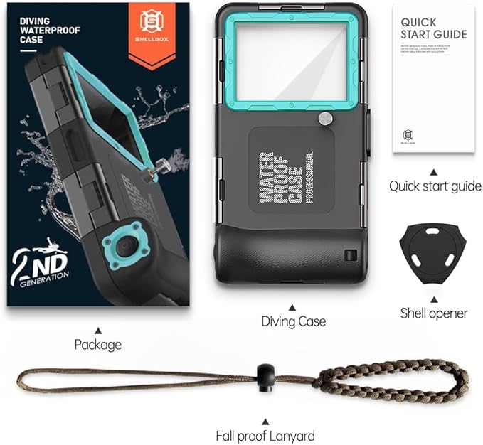 Hllhunkhe Universal Underwater Phone Case for Snorkeling, Professional Diving Waterproof Phone Case for iPhone 7-17 Pro/Pro Max/Plus/Mini, Galaxy S10-S25 Ultra/Plus and Most Phones,Black/Teal