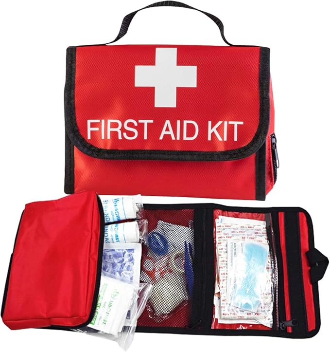 AOUTACC Nylon First Aid Empty Kit,Compact and Lightweight First Aid Bag for Emergency at Home, Office, Car, Outdoors, Boat, Camping, Hiking(Bag Only) (2 Pack Red Foldable)