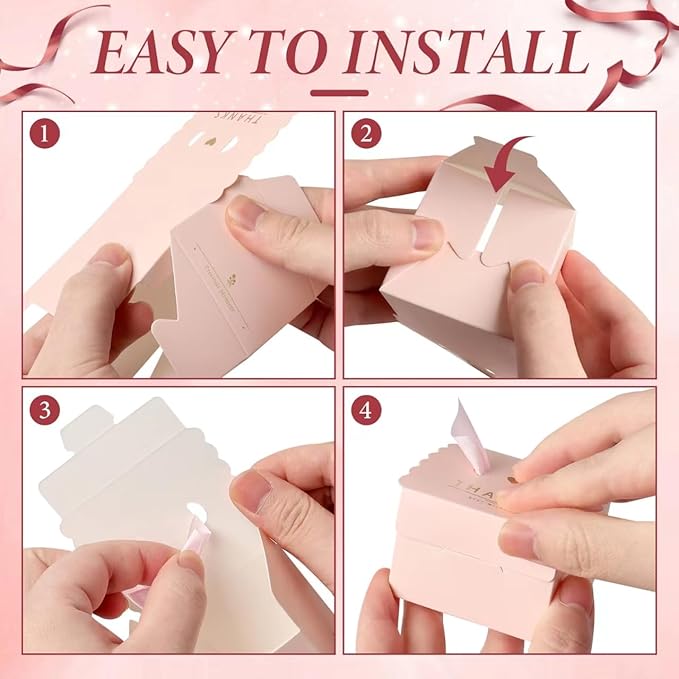 CHolic 50Pcs Party Favor Candy Box, Thank You Pink Gift Candy Box with Ribbons for Birthday Party, Bridal Shower, Wedding Decorations, Candy Table Decorations