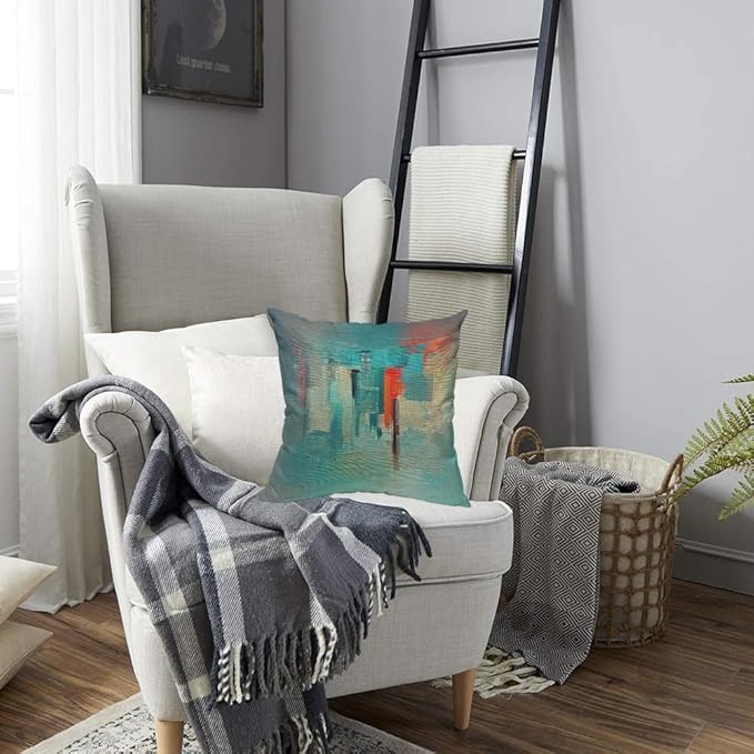 TKS MITLAN Colour Paint Pillow Cover 18x18 inch Modern Art Made with Teal, Orange Colour Paint Smears and Rough Brush Strokes Pillows Decorative Throw Pillows Farmhouse Decor for Home Cushion Case