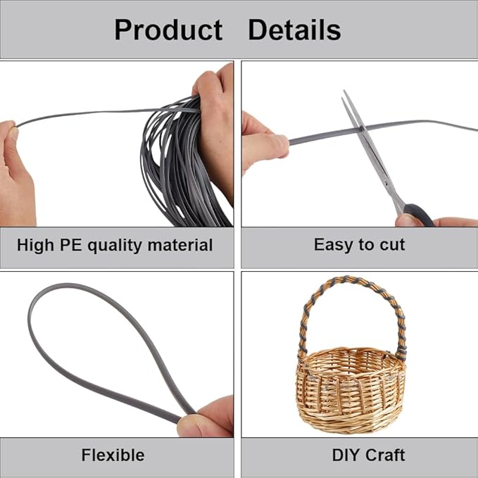 GORGECRAFT 30m*5mm Rattan Weaving Wicker Outdoor Wicker Repair Kit Dark Gray Synthetic Rattan Roll Flat Cord Webbing Basket Weave Patio Chair Sofas Repair Supplies for Lawn Furniture Garden